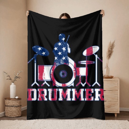 Drum Player Drummer Drum Instrument Drummer US Fla Throw Blankets