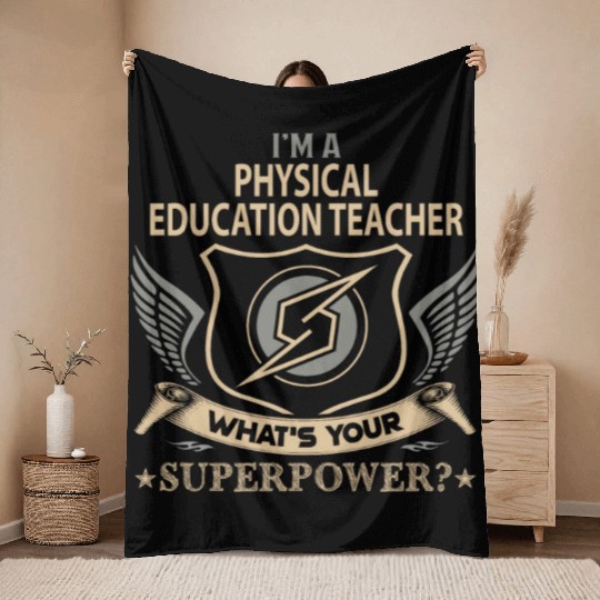 Physical Education Teacher Throw Blankets - Superpower Jo