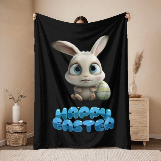 Funny Cute Happy Easter Bunny Throw Blankets
