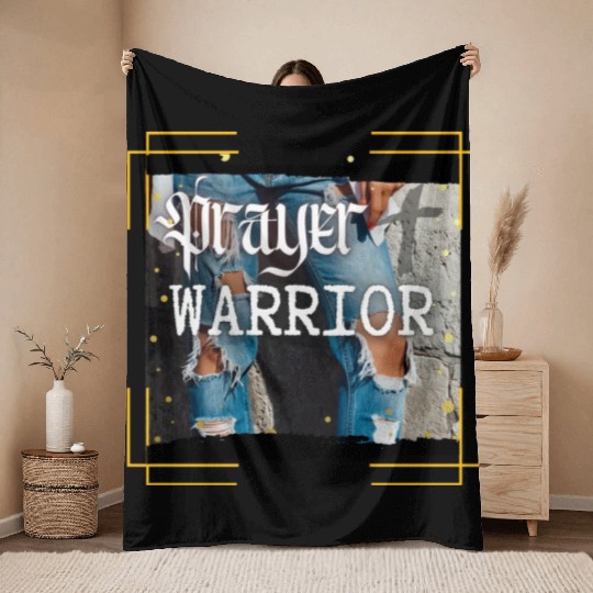 Prayer Warrior - Ripped Jeans Throw Blankets