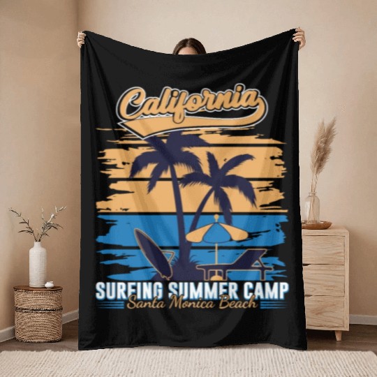 California Surfing Summer Camp Throw Blankets