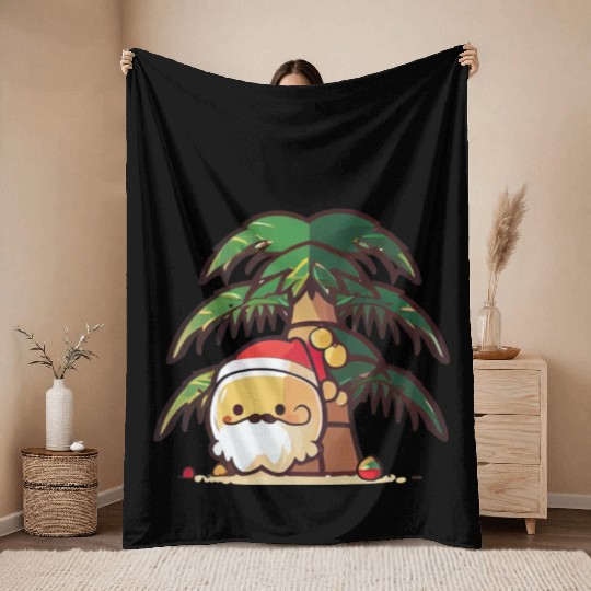 Tropical Santa enjoying Summer Throw Blankets