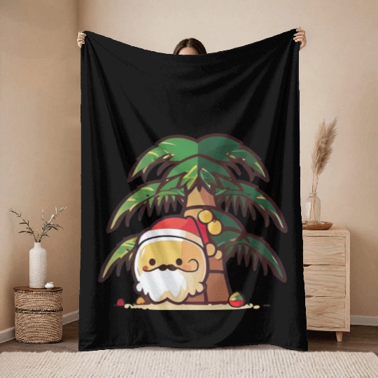 Tropical Santa enjoying Summer Throw Blankets