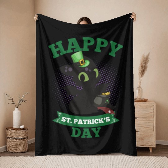 Happy St Patricks Day Toothless Throw Blankets