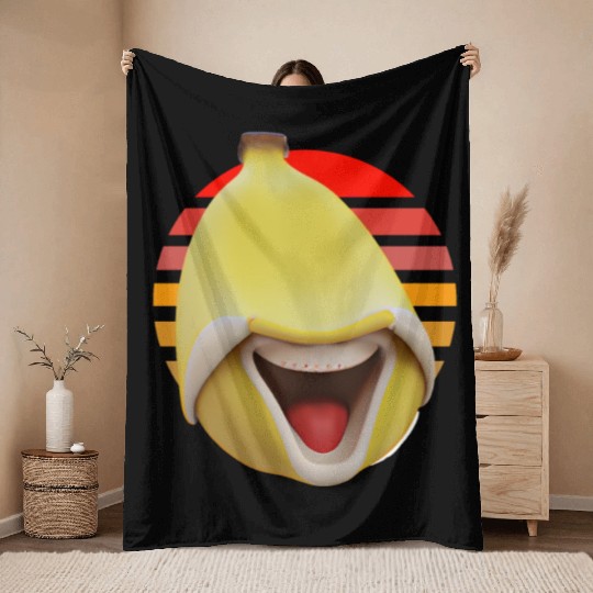 Funny banana at sunset Throw Blankets