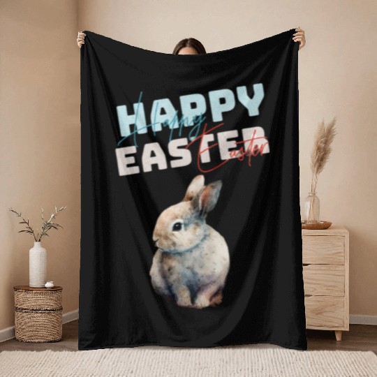 Funny Cute Happy Easter Bunny Throw Blankets