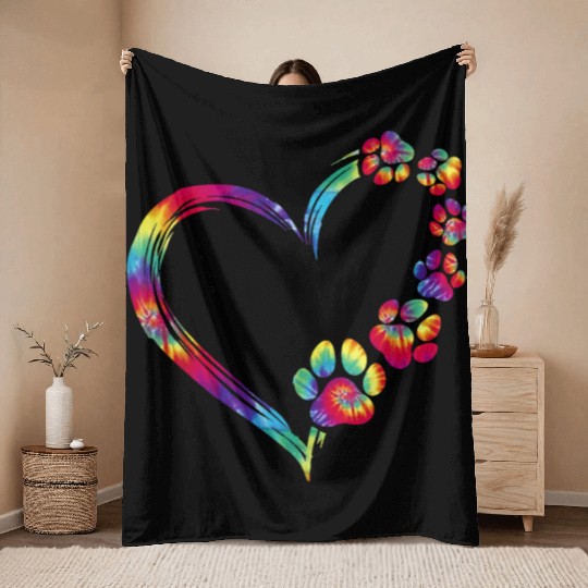 Dog Mom Dad Puppy Love Dogs Paw Print Heart Throw Blankets