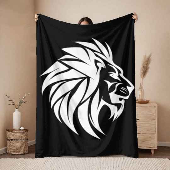 Large Lion Head With Mane Tattoo Style Throw Blankets