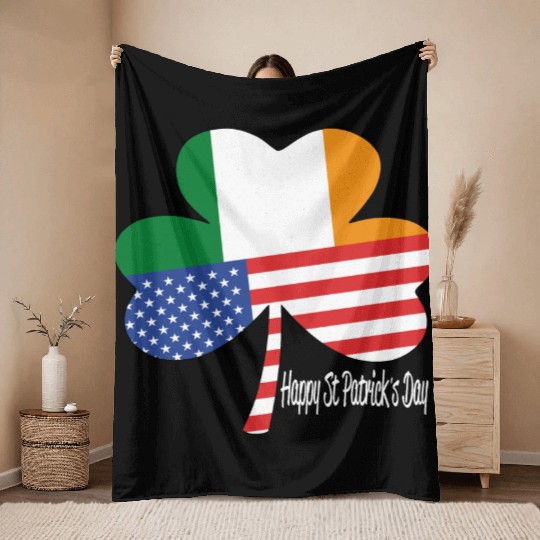 Vintage Irish American Flag Shamrock Irland Throw Blankets