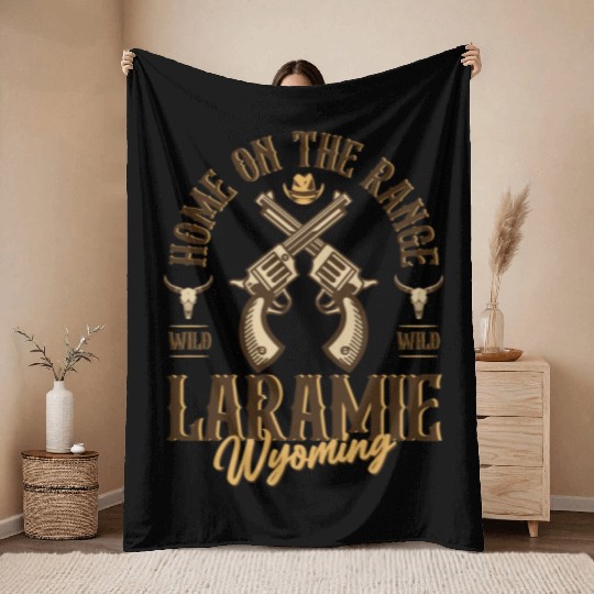 Laramie Wyoming wild west town Throw Blankets