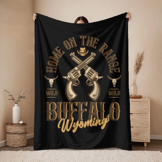 Buffalo Wyoming wild west town Throw Blankets