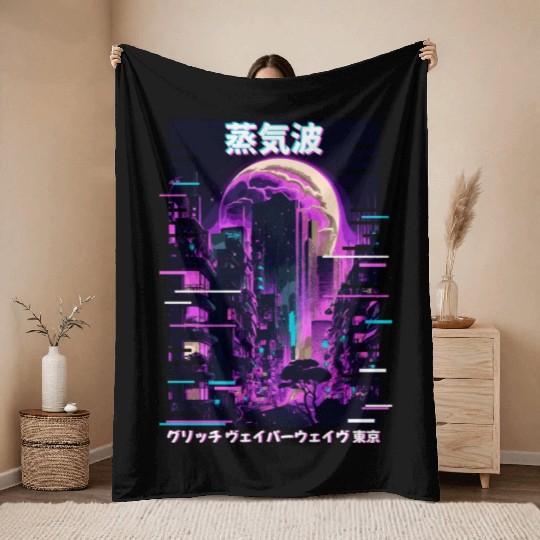 Anime Tokyo City Japanese Vaporwave Aesthetic Throw Blankets