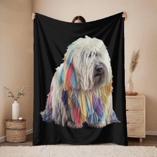 Colorful komondor dog cute doggy Neon breed colore Throw Blankets