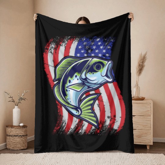 US Bass Fish Throw Blankets