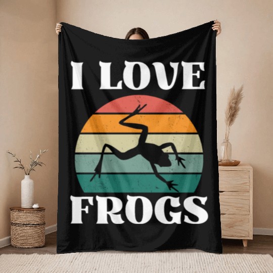 I LOVE FROGS RETRO SUNSET Throw Blankets