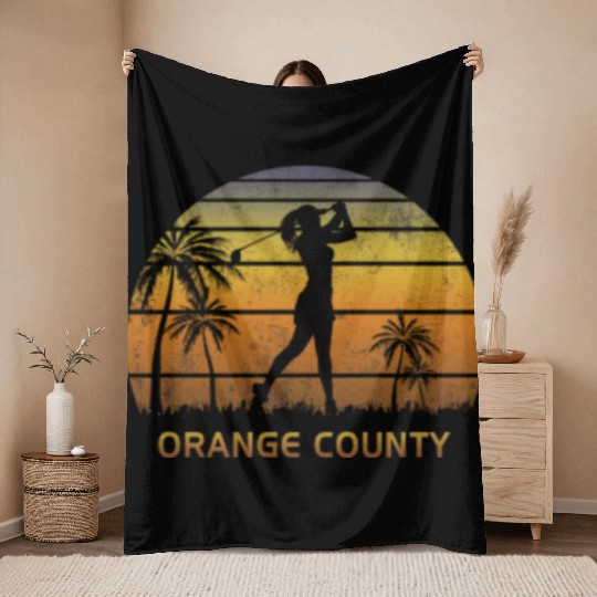 Retro Orange County Women's Golf Golfing Fan Throw Blankets