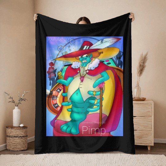 Cornbread Shrimp Da' Pimp (green) Throw Blankets