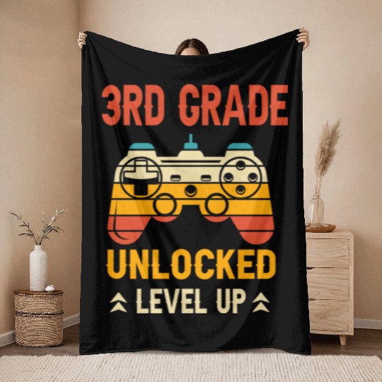 3rd Grade Unlocked Level Up Video Gamer Throw Blankets