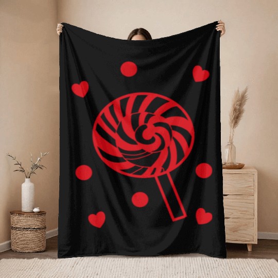 cute red candy sweet lollipop lover Throw Blankets