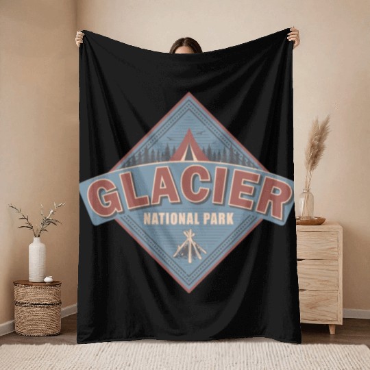 Glacier National Park Montana Vintage US Camping Throw Blankets