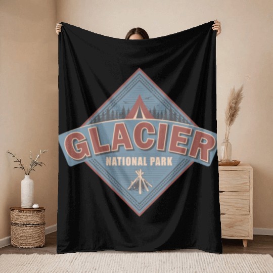 Glacier National Park Montana Vintage US Camping Throw Blankets