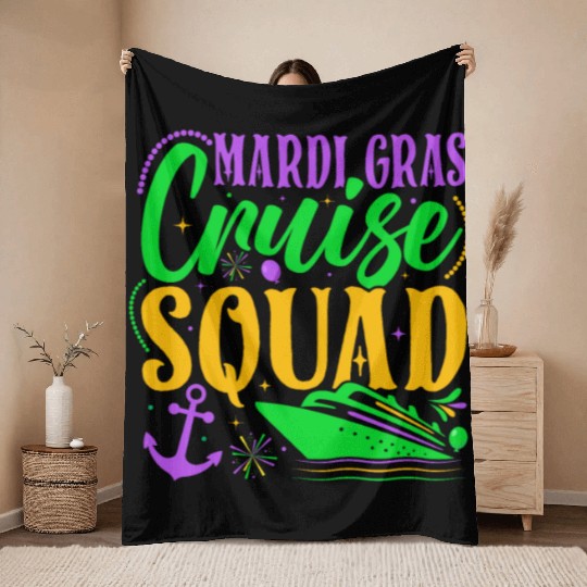 Mardi Gras Family Cruise Squad Vacation Matching F Throw Blankets