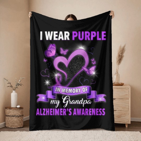 Alzheimer s Awareness I Wear Purple In Memory Of Throw Blankets