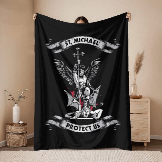 Archangel Saint Michael Protect Us Defend Us Long Throw Blankets