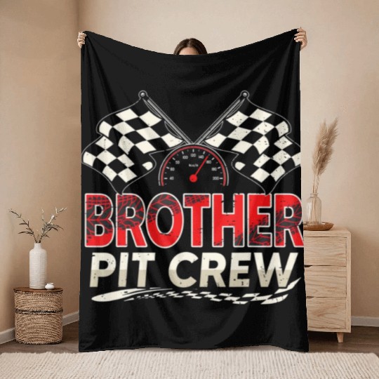 Funny Brother Pit Crew Race Car Lover Racing Famil Throw Blankets