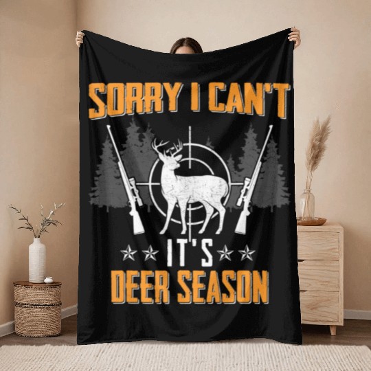 Funny Deer Season Hunting Graphic Women and Men D Throw Blankets