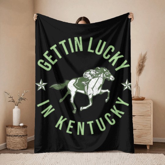 Funny Derby Vintage Getting Lucky In Kentucky Hor Throw Blankets