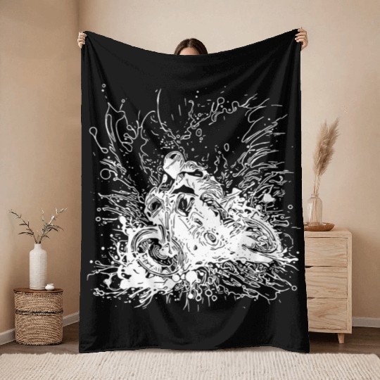 Racing Motorcycle Splash Style Throw Blankets