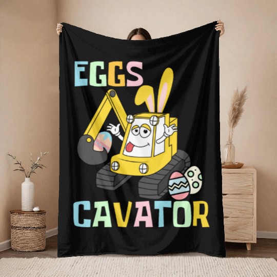 EggsCavator - Cute Funny Easter Pun Throw Blankets
