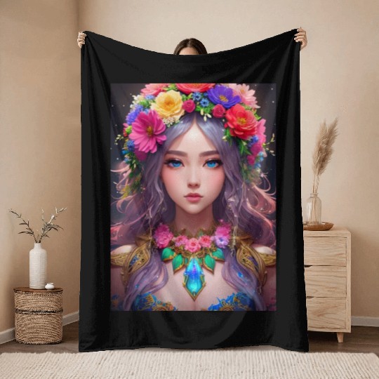Spring Girl with a bouqet of flowers garland #12 Throw Blankets