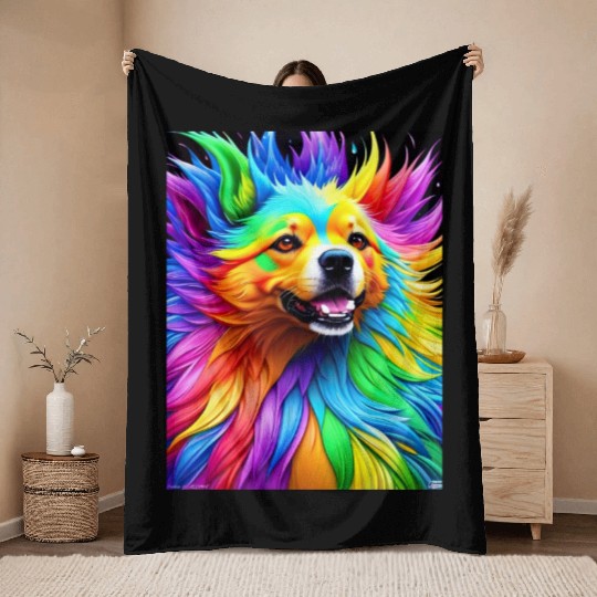 Labrador Retriever with rainbow splashes of colors Throw Blankets
