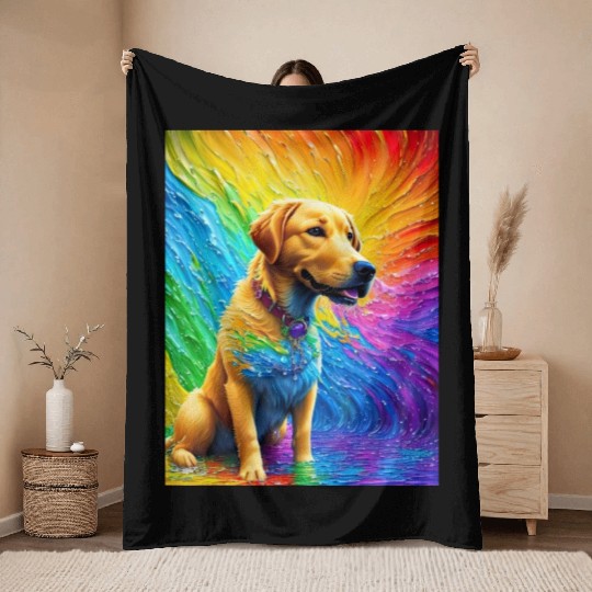 Labrador Retriever with rainbow splashes of colors Throw Blankets