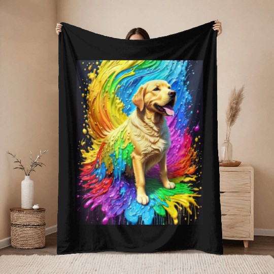Labrador Retriever with rainbow splashes of colors Throw Blankets