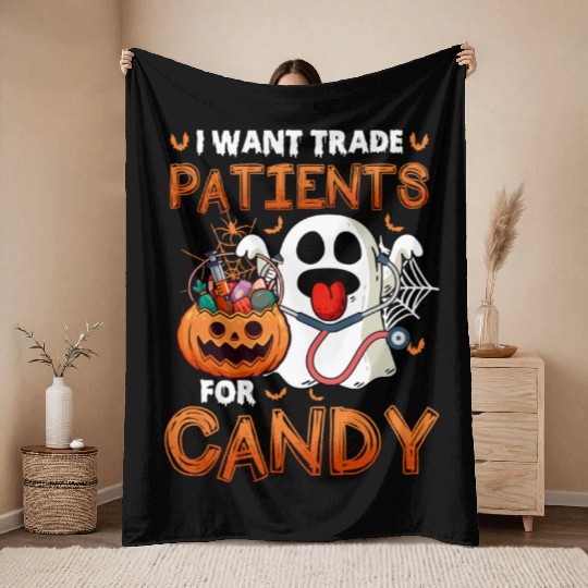Nurse Halloween Will Trade Patients For Candy Throw Blankets