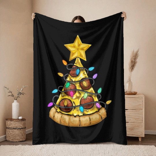Christmas Pizza Christmas Light Throw Blankets