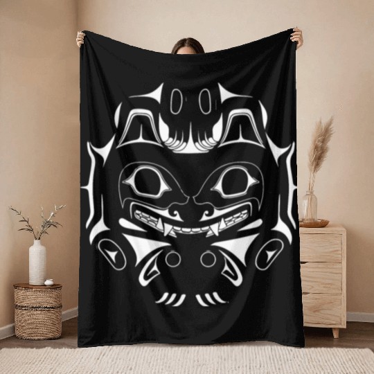 Alaska Native American Art Tlingit Eagle Tribal Throw Blankets