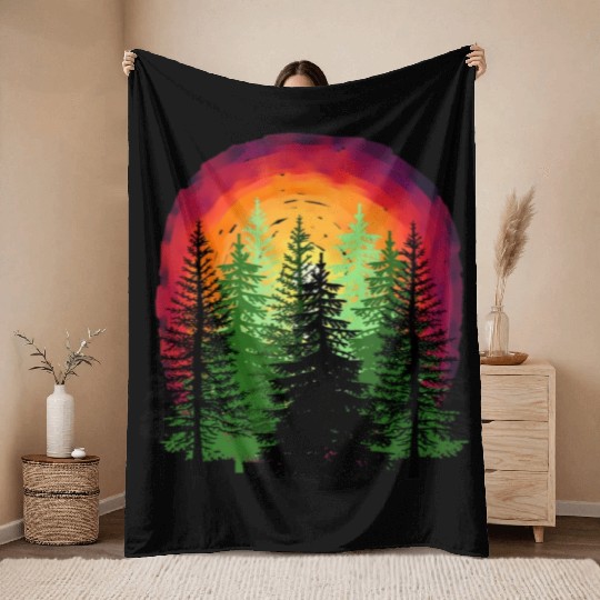 Forest sunrise sunset nature trees Throw Blankets