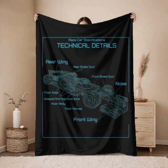Formula Race Car Drawing Team Racing Fan Mechanic Throw Blankets