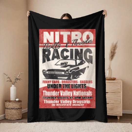 Vintage Hot Rod Classic Funny Drag Racing Poster Throw Blankets