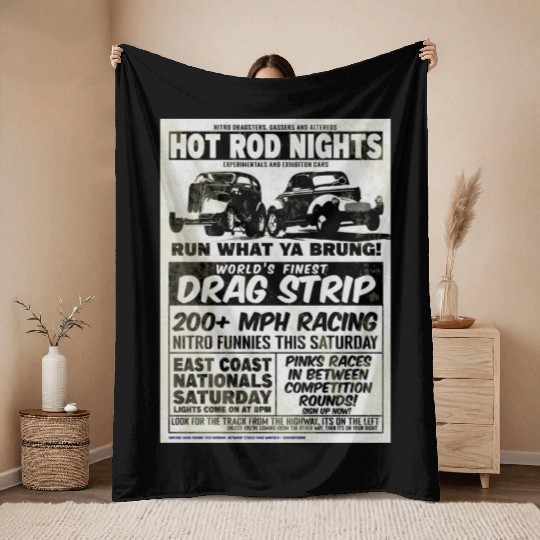 Vintage Hot Rod Classic Drag Racing Poster #9 Throw Blankets