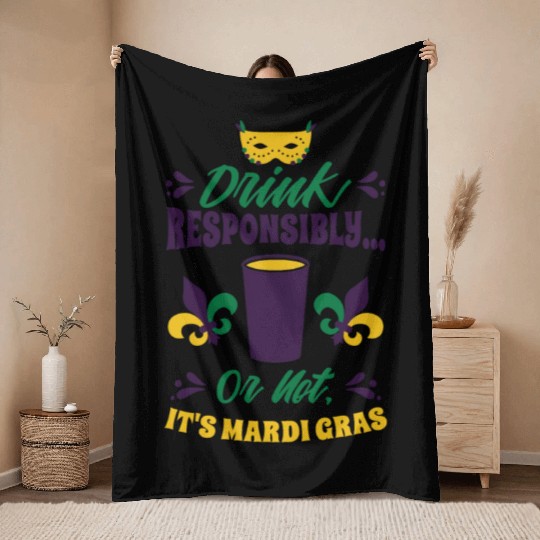 Mardi Gras Carnival Beer Drinking Parade Party Throw Blankets
