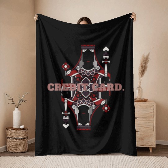 CREDIT CARD Queen of Spades Playing Card Throw Blankets