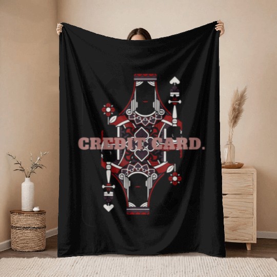 CREDIT CARD Queen of Spades Playing Card Throw Blankets
