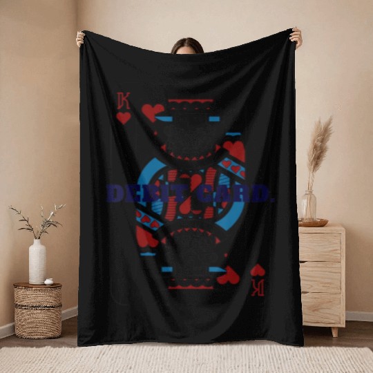 DEBIT CARD King of Hearts Playing Card Throw Blankets