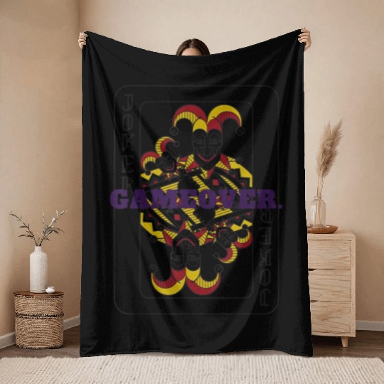 GAME OVER Joker Playing Card Throw Blankets