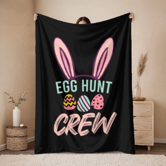 Egg Hunt Crew Funny Easter Day Throw Blankets